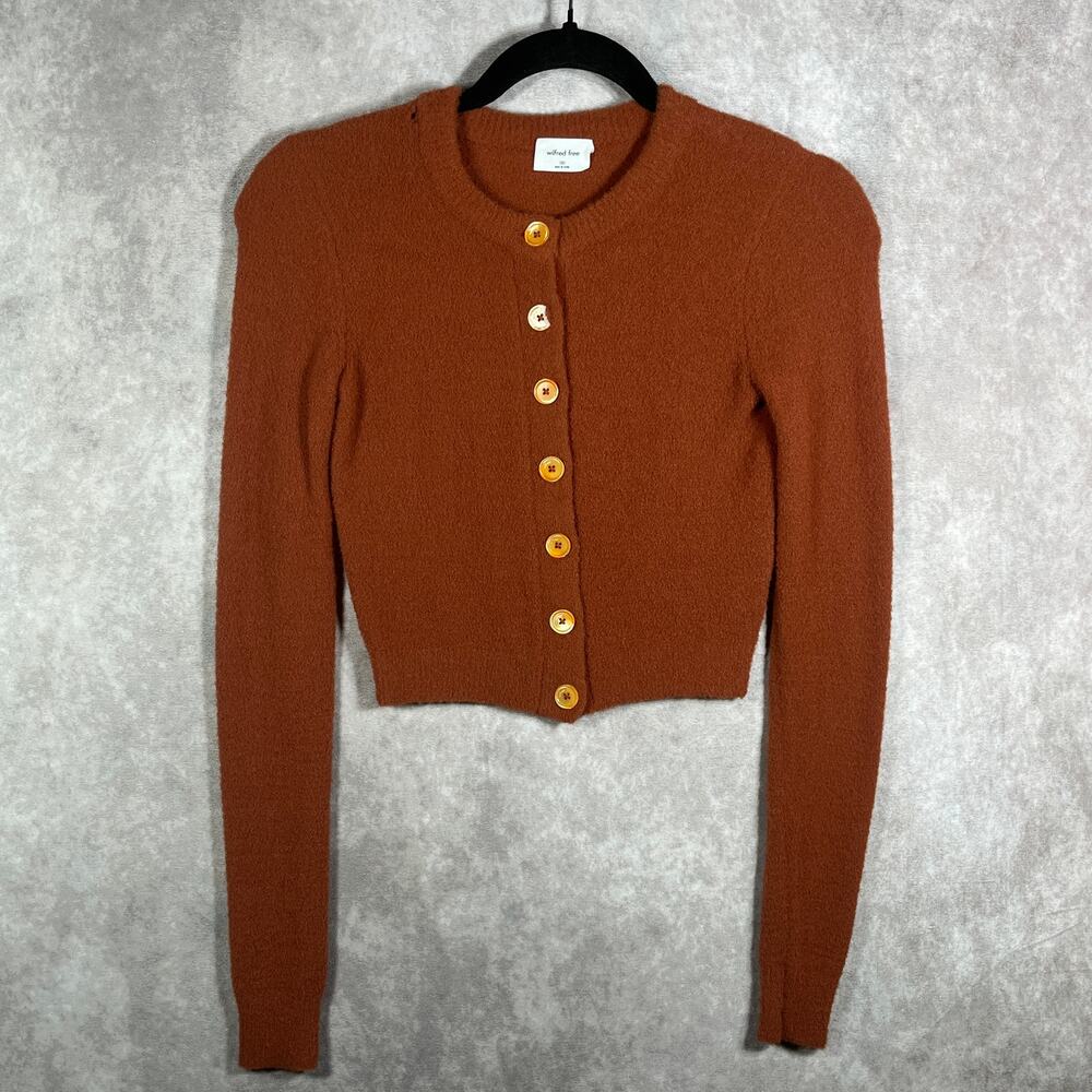 Wilfred Free Cardigan‎ Sweater Womens 2XS Brown Knit Button Front Cropped Fall
